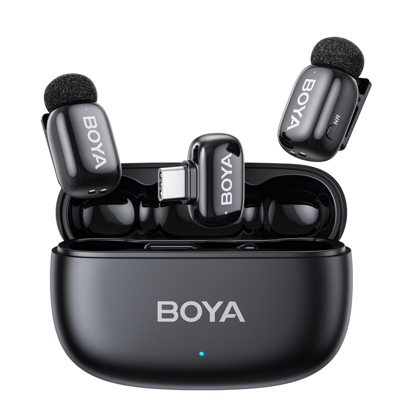 BOYA Mini 2 Wireless Lavalier Microphones for iPhone & Android – AI Noise Cancellation, 30H Battery