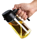 Oil Dispenser Bottle for Kitchen - 2 in 1 Olive Oil Dispenser and Oil Sprayer - 470ml Olive Oil Bottle - Oil Sprayer for Cooking, Kitchen, Salad, Barbecue Black 16oz