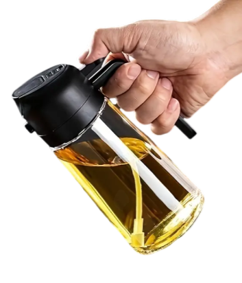 Oil Dispenser Bottle for Kitchen - 2 in 1 Olive Oil Dispenser and Oil Sprayer - 470ml Olive Oil Bottle - Oil Sprayer for Cooking, Kitchen, Salad, Barbecue Black 16oz