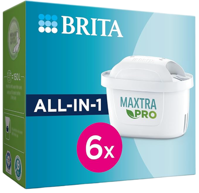 BRITA MAXTRA PRO All-in-1 Water Filter Cartridge 6 Pack (New) - Original BRITA Refill reducing impurities, Chlorine, PFAS, pesticides and limescale for tap Water with Better Taste