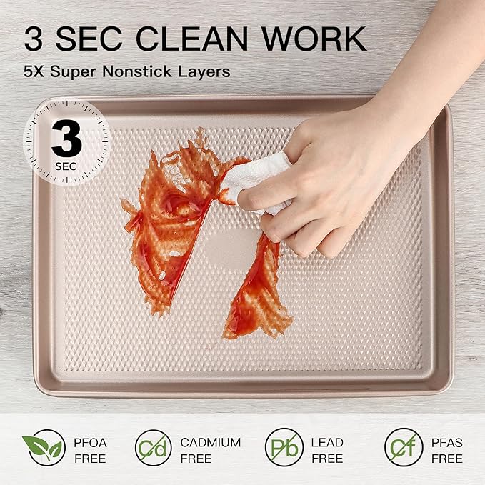 Baking Sheet Pan Set, Cookie Sheets for Oven, Nonstick Half/Quarter/Jelly Roll Pans with Diamond Texture Pattern, Heavy Duty Cookie Tray