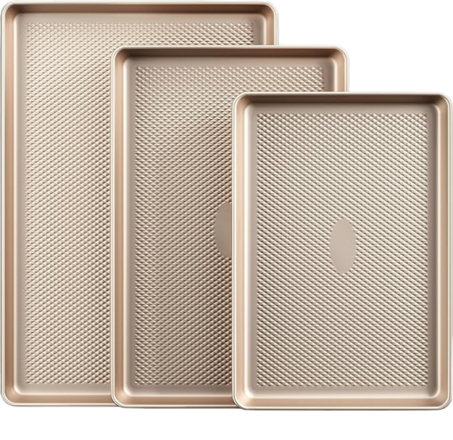 Baking Sheet Pan Set, Cookie Sheets for Oven, Nonstick Half/Quarter/Jelly Roll Pans with Diamond Texture Pattern, Heavy Duty Cookie Tray