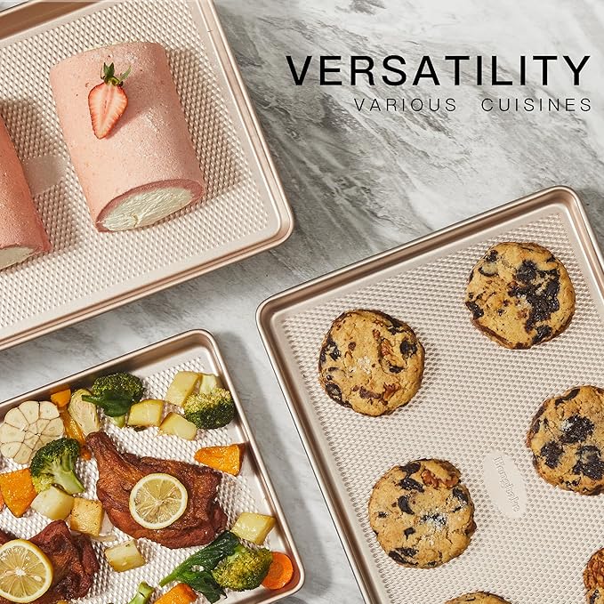 Baking Sheet Pan Set, Cookie Sheets for Oven, Nonstick Half/Quarter/Jelly Roll Pans with Diamond Texture Pattern, Heavy Duty Cookie Tray