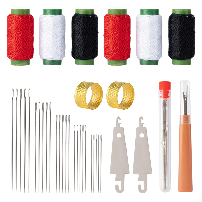 Big Eye Steel Sewing Needles Kit 37pcs – Stainless Steel Needles with Thread Ripper, Threaders, Threads & Thimbles
