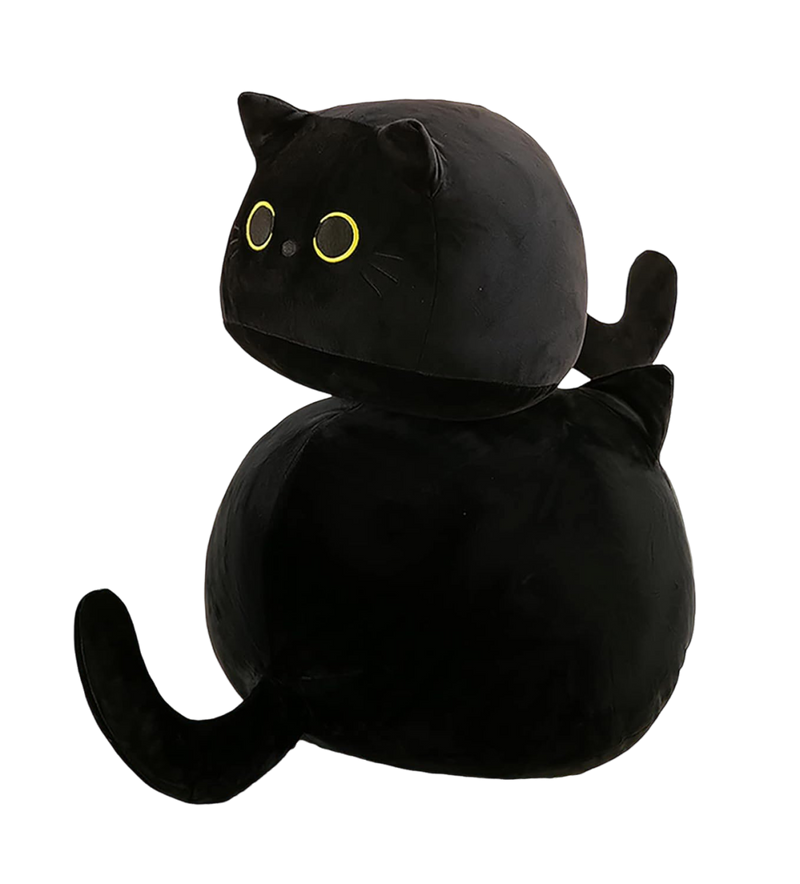 Black Cat Plush Toy Pillow, Soft Kawaii Kitten Stuffed Animal Cushion