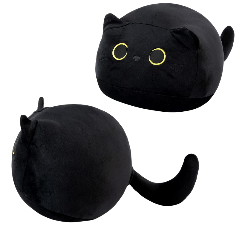 Black Cat Plush Toy Pillow, Soft Kawaii Kitten Stuffed Animal Cushion