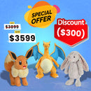 Blossom Silver Bunny Stuffed Animal, Medium & Eevee Plush Stuffed Animal Toy & Fire-Breathing Dragon Plush Stuffed Animal Toy
