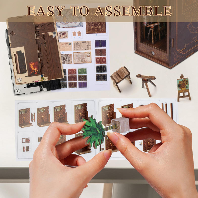 Book Nook Kit – DIY Wooden Dollhouse Booknook with Sensor LED Light