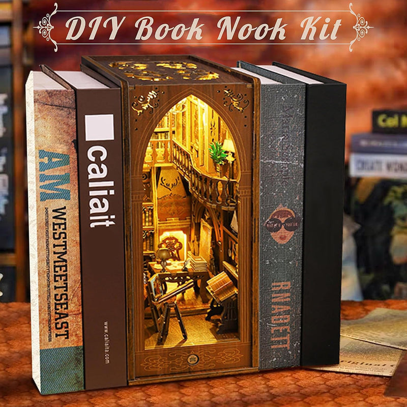 Book Nook Kit – DIY Wooden Dollhouse Booknook with Sensor LED Light