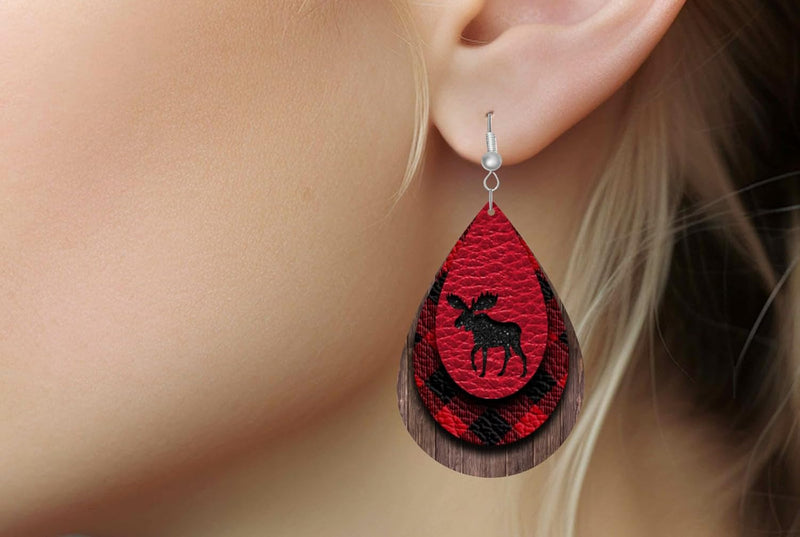 Buffalo Plaid Moose Earrings – Festive Christmas Jewelry