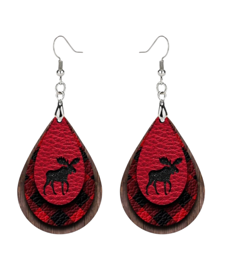 Buffalo Plaid Moose Earrings – Festive Christmas Jewelry