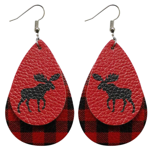 Buffalo Plaid Moose Earrings – Festive Christmas Jewelry