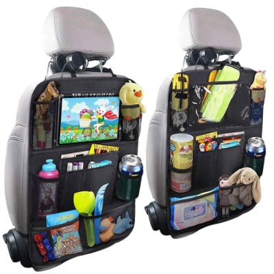 Car Organizer Back Seat With Tablet Holder, 1Pack Seat Back Cover For Kids Toddlers, Kick Mats Protector With 9 Storage Pockets, Keep Cars Vehicles Organized & Tidy, Travel Accessories
