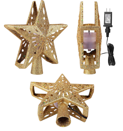 Christmas Star Tree Topper with LED Snowflake Projector Lights