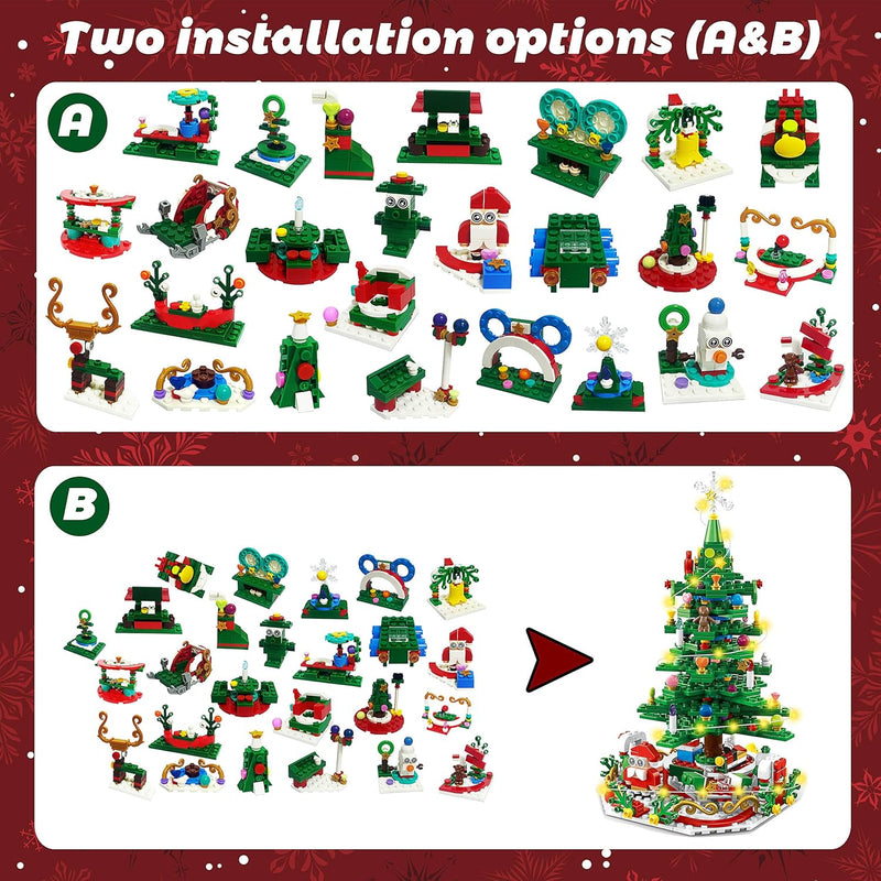 Christmas Tree 701 Pieces 24 in 1 Building Blocks Set Toy, 24 Days Xmas Countdown Calendar, Creative and Fun Cute Christmas Gifts