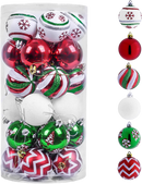 Christmas Tree Ornaments 30 Piece Set Red Green White Shatterproof Baubles for Holiday Decoration