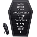 Coffin Letter Board Black With Spooky Emojis and Other Emojis and Wooden Stand - Gothic Halloween Decor Spooky Gifts Decorations