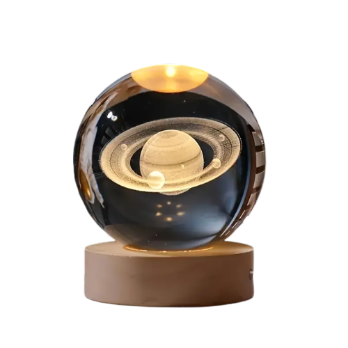 Crystal Ball - 3D Sun System Planets Model Globe with Wooden Base - Unique Home Decorative Ornament