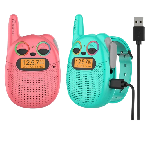 Walkie Talkies for Kids Rechargeable, 2 Pack with FM Handheld Walki Talki with Wearable Lanyard & Wrist for Outdoor Camping Games & Birthday Xmas Toys Gifts for Boys Girls Kids