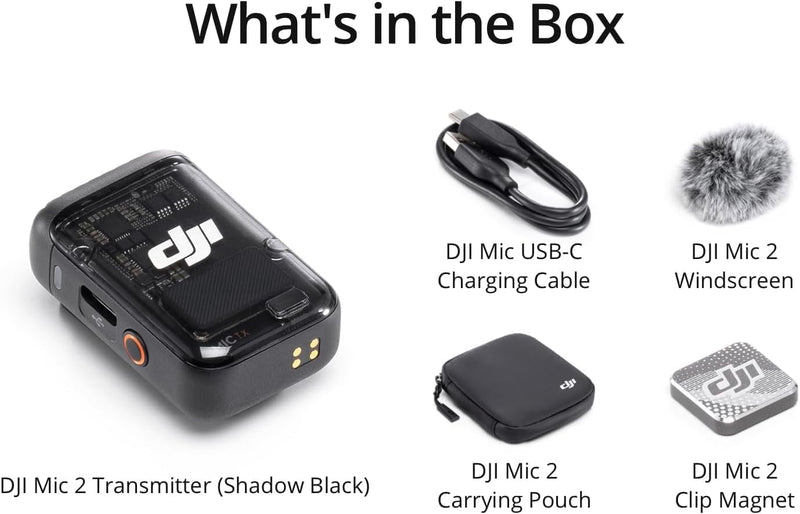 DJI Mic 2 Transmitter Shadow Black, Wireless Microphone with Noise Cancelling