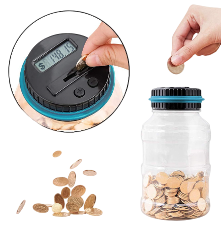 Digital Counting Money Jar: Large Coin Bank with LCD Display - Automated Coin Counter, Wireless, Battery Operated