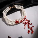 Dripping Blood Pearl Choker – Gothic Halloween Costume Necklace for Vampire & Witch Looks