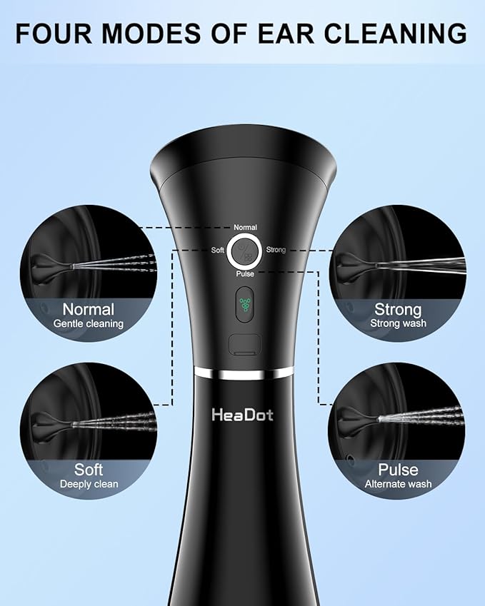 Electric Ear Wax Removal System, Water Powered Ear Cleaning Tool with Irrigation Flusher, 6 Tips, 4 Pressure Settings - Safe & Effective for Ear Wax Buildup Flushing and Cleaning