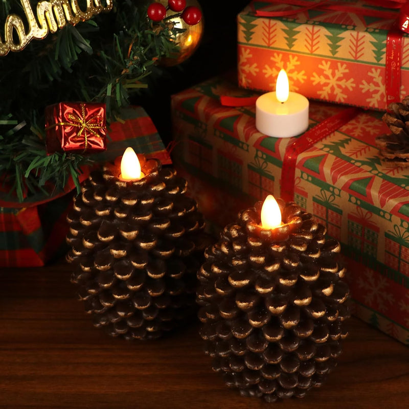 Flameless Pine Cone Candles – Brown, Set of 2