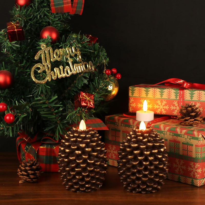 Flameless Pine Cone Candles – Brown, Set of 2