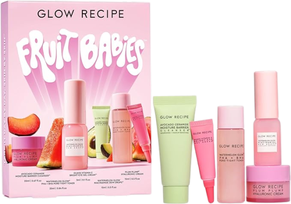 Glow Recipe Fruit Babies Skincare Kit - Gift Set with Ceramide Facial Cleanser, BHA Toner, Vitamin C Eye Cream, Hyaluronic Acid Cream & Niacinamide Dew Drops (5 Count)