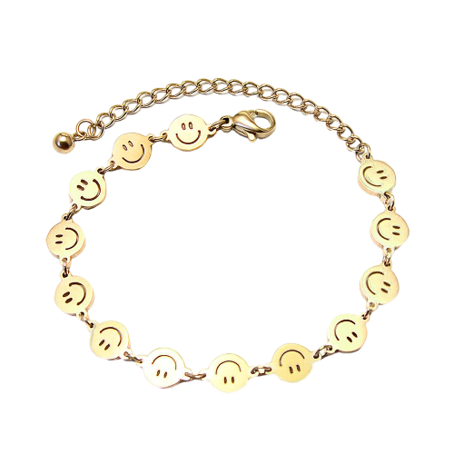 Gold Smiley Face Waterproof Bracelet – Positive Mood Jewelry Gift for Her