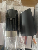 Gravity Electric Salt and Pepper Grinder Set, Battery Operated, Automatic Salt and Pepper Mills with Blue Light(Black, 2pcs/Pack), Adjustable Coarseness,One Handed Operation,Cleaning Brush