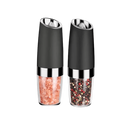 Gravity Electric Salt and Pepper Grinder Set, Battery Operated, Automatic Salt and Pepper Mills with Blue Light(Black, 2pcs/Pack), Adjustable Coarseness,One Handed Operation,Cleaning Brush