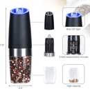 Gravity Electric Salt and Pepper Grinder Set, Battery Operated, Automatic Salt and Pepper Mills with Blue Light(Black, 2pcs/Pack), Adjustable Coarseness,One Handed Operation,Cleaning Brush