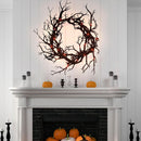 Halloween Black Branch Wreath Signs for Front Door with Red Lights
