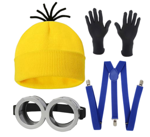 Halloween Costume for Adult Women - Goggles, Yellow Beanie, Blue Dress, Suspenders, Gloves