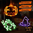 Halloween Decorations 3 Pack Orange Pumpkin Green Spider Purple Witch Hat Halloween Window Lights with Suction Cup Battery Operated Halloween Lights, 2024 Upgrade Slow Fade Mode Timer Function