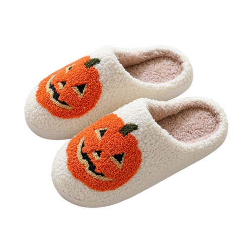 Halloween Pumpkin Slippers for Womens Mens Plush Warm Spooky Lantern Pumpkin Slippers House Shoes