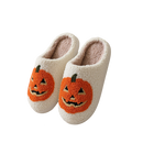 Halloween Pumpkin Slippers for Womens Mens Plush Warm Spooky Lantern Pumpkin Slippers House Shoes