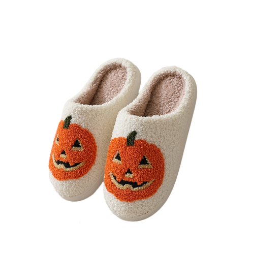 Halloween Pumpkin Slippers for Womens Mens Plush Warm Spooky Lantern Pumpkin Slippers House Shoes