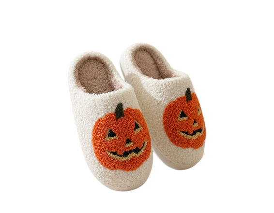 Halloween Pumpkin Slippers for Womens Mens Plush Warm Spooky Lantern Pumpkin Slippers House Shoes