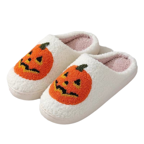 Halloween Pumpkin Slippers for Womens Mens Plush Warm Spooky Lantern Pumpkin Slippers House Shoes