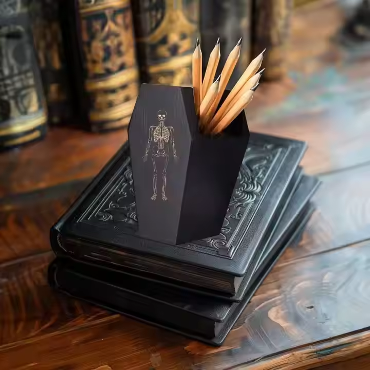 Halloween Wooden Utensil Holder – Spooky Kitchen Decor for Bats, Skulls & More