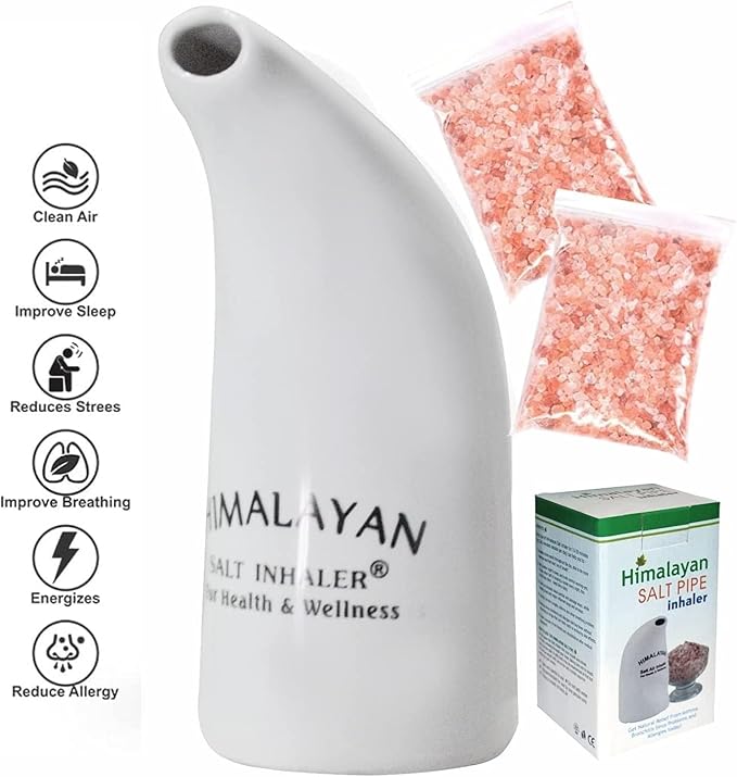 Health Original Himalayan Salt Inhaler Pipe Ceramic Filled with 100% Pure Himalayan Salt - with hygienic with 200Grm Salt Free (Pack of 1 Salt Inhaler)