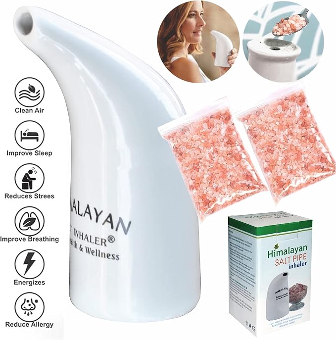 Health Original Himalayan Salt Inhaler Pipe Ceramic Filled with 100% Pure Himalayan Salt - with hygienic with 200Grm Salt Free (Pack of 1 Salt Inhaler)
