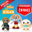 Hedgehog Cream The Rabbit Plush & The Legend of Zelda Breath of The Wild Link Stuffed Plush, Multi-Colored & Arceus Rowlet Plush