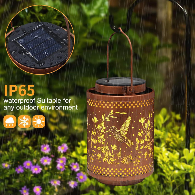Hummingbird Solar Lanterns Garden Decor Metal Hanging Lights Waterproof Outdoor LED Lanterns for Yard Patio Lawn Pathway Landscape
