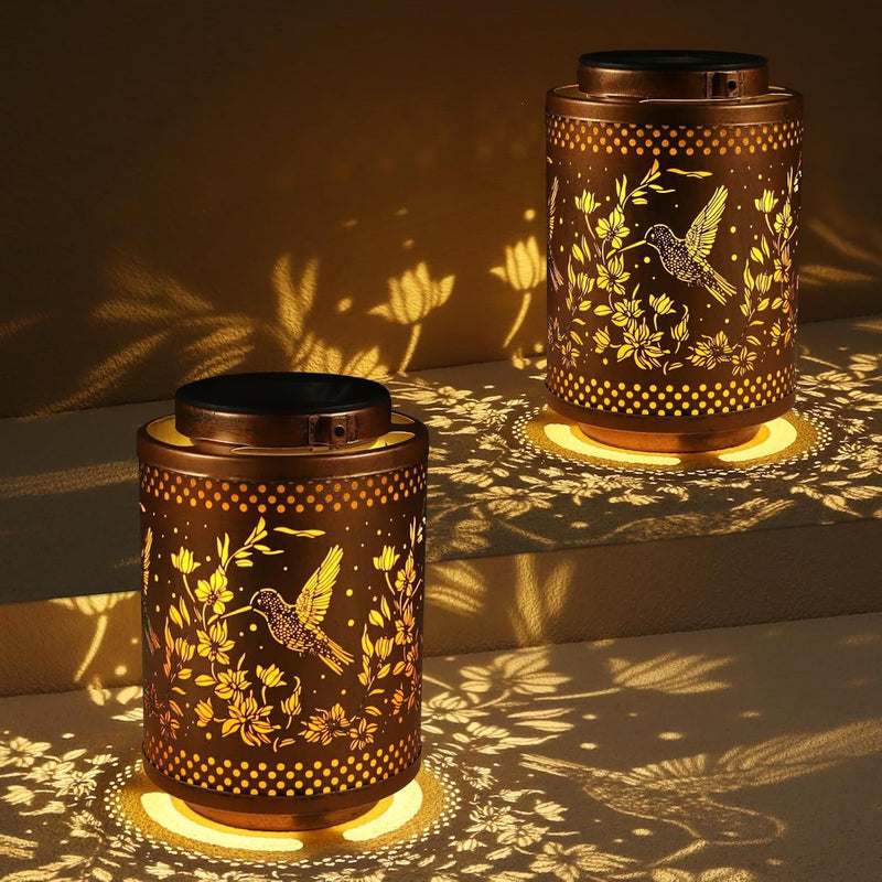 Hummingbird Solar Lanterns Garden Decor Metal Hanging Lights Waterproof Outdoor LED Lanterns for Yard Patio Lawn Pathway Landscape