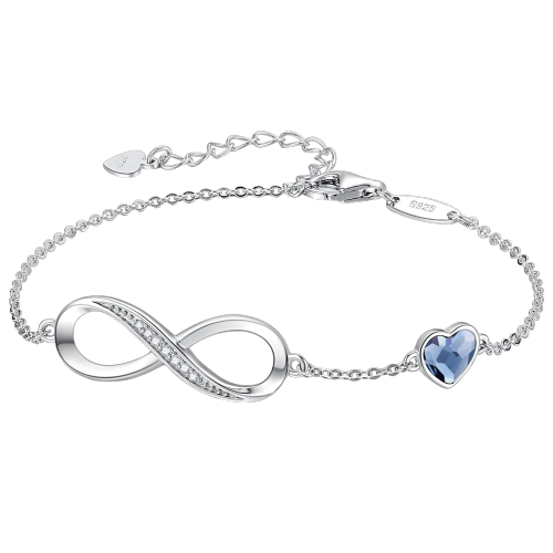Infinity Heart Birthstone Charm Link Bracelet for Women 925 Sterling Silver Adjustable Gift for Wife Girlfriend