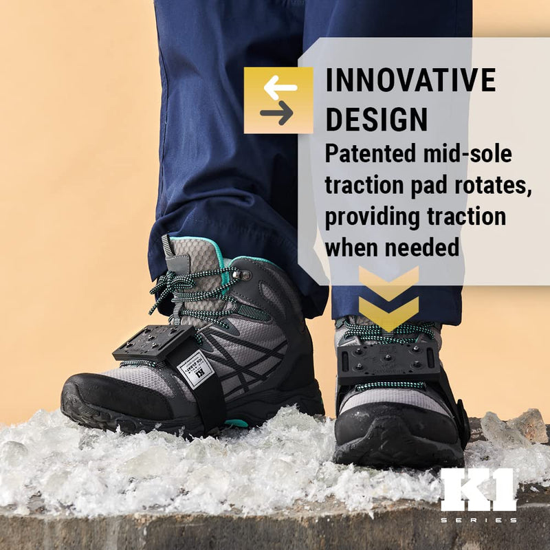 K1 Mid-Sole Ice Cleats - Rotatable Traction Aids For Shoes/Boots - Indoor/Outdoor, Climbing, Driving - Low Profile - Black